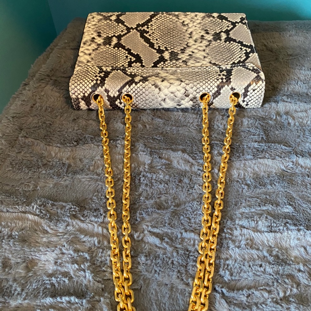 Tory Burch Gemini Gray Snakeskin Embossed Bag - Picture 8 of 14